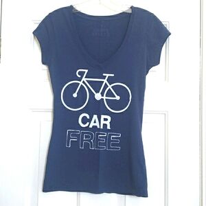 Dark Blue White t-shirt Cap Sleeve Bike Bicycle V Neck